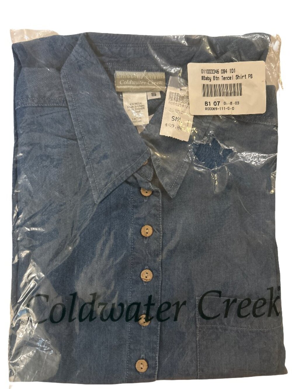 VTG Coldwater Creek Tencel Shirt Small Denim Blue Button Down Chambray Y2K